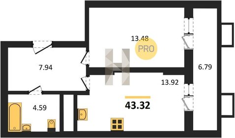 Квартира 43,3 м², 1-комнатная - изображение 1