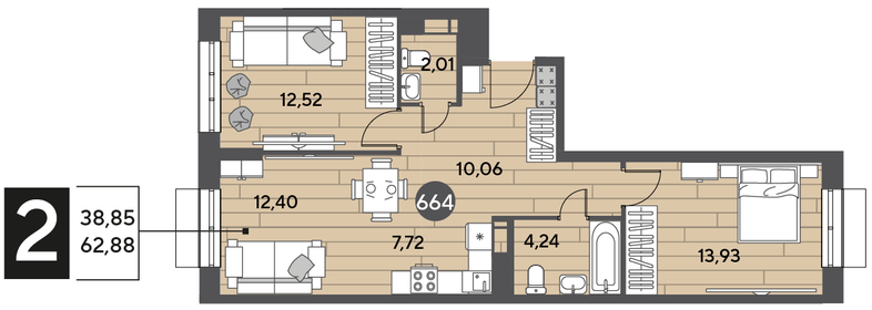 62,4 м², 2-комнатная квартира 8 926 060 ₽ - изображение 23