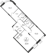 Квартира 78,1 м², 2-комнатная - изображение 1