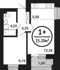 Квартира 35,2 м², 1-комнатная - изображение 1