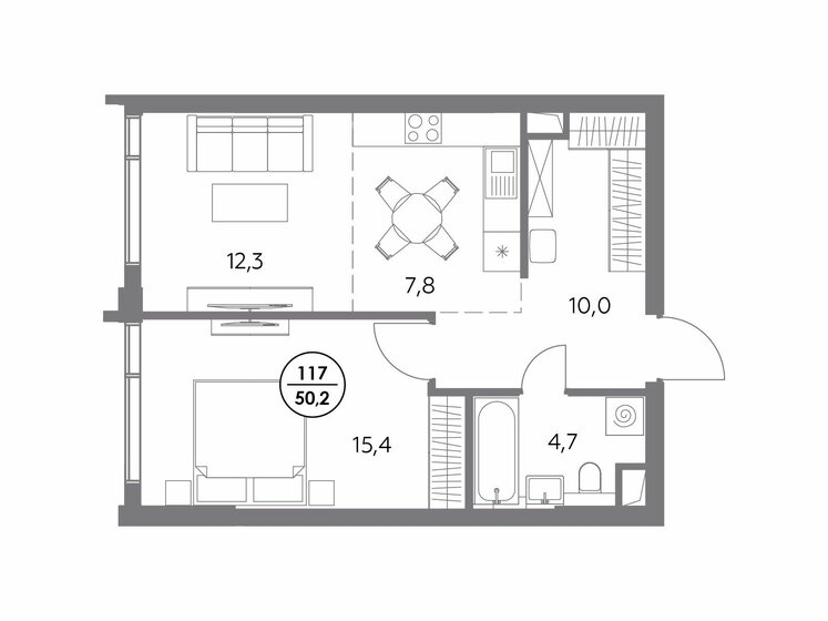 50,2 м², 1-комнатная квартира 21 736 600 ₽ - изображение 1