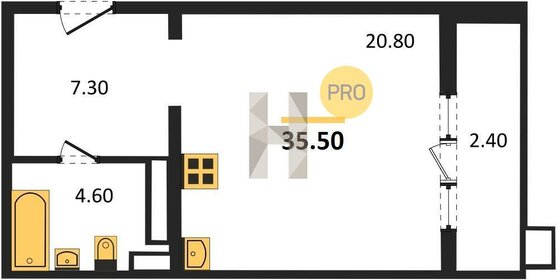 Квартира 35,5 м², студия - изображение 1