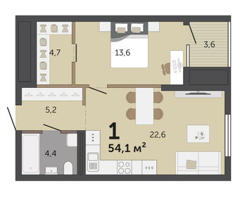 Квартира 54,1 м², 1-комнатные - изображение 2