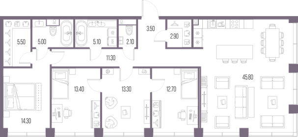 129 м², 4-комнатная квартира 61 000 000 ₽ - изображение 112