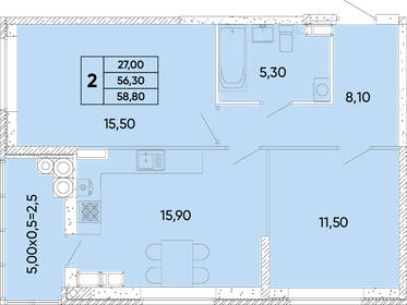 Квартира 58,8 м², 2-комнатная - изображение 1