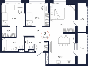 Квартира 82,7 м², 3-комнатная - изображение 1