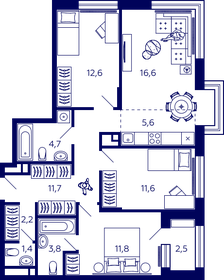 74 м², 3-комнатная квартира 11 726 322 ₽ - изображение 16