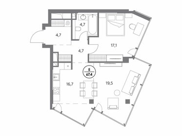 Квартира 67,4 м², 1-комнатная - изображение 1