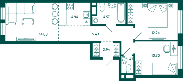 55,1 м², 2-комнатная квартира 8 859 739 ₽ - изображение 11