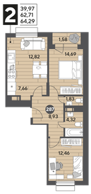 70,9 м², 2-комнатная квартира 9 500 000 ₽ - изображение 94
