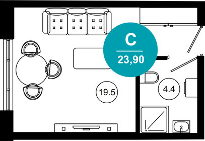 Квартира 23,9 м², 1-комнатные - изображение 1