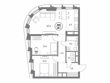 Квартира 68,1 м², 2-комнатная - изображение 1