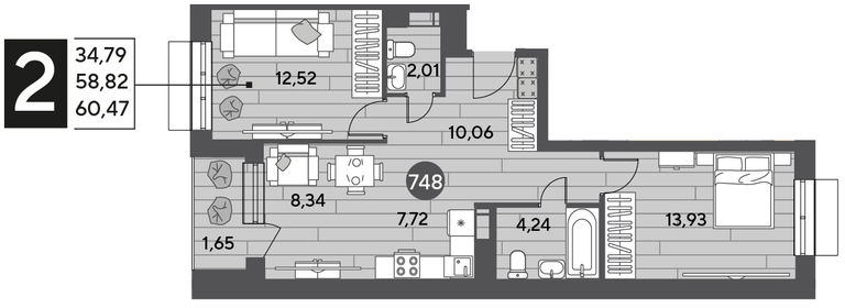 Квартира 60,5 м², 2-комнатная - изображение 1