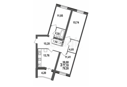 Квартира 79,2 м², 3-комнатная - изображение 1