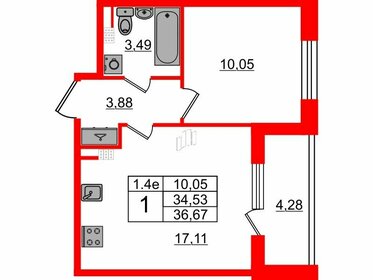 Квартира 34,5 м², 1-комнатная - изображение 1