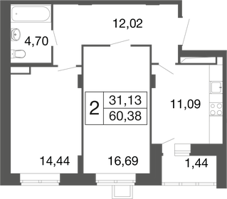 Квартира 60,4 м², 2-комнатная - изображение 1