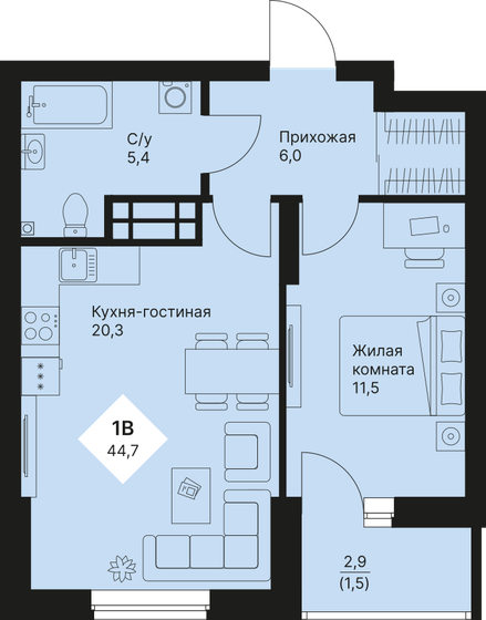 44,7 м², 1-комнатная квартира 6 563 550 ₽ - изображение 15