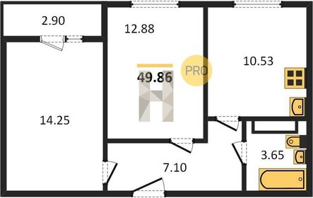 Квартира 49,9 м², 2-комнатная - изображение 1