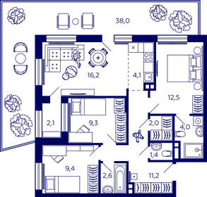 Квартира 85 м², 3-комнатная - изображение 1