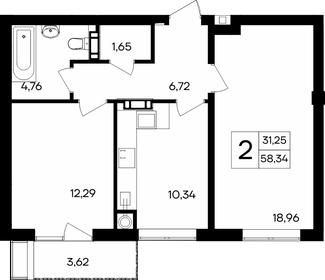 Квартира 58,3 м², 2-комнатная - изображение 1