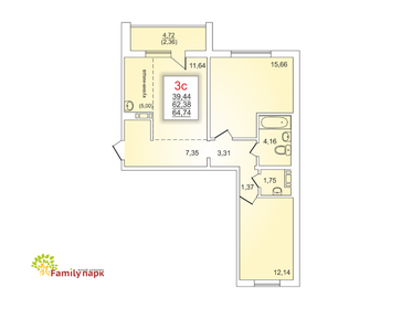 57,1 м², 2-комнатная квартира 6 200 000 ₽ - изображение 85