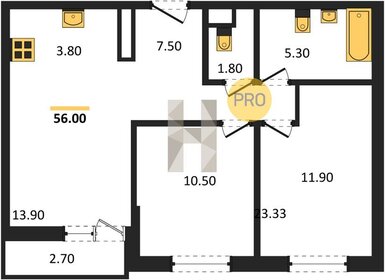 Квартира 56 м², 2-комнатная - изображение 1