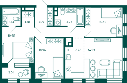 76 м², 3-комнатная квартира 11 950 000 ₽ - изображение 76