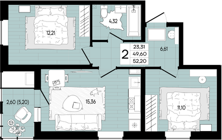55,3 м², 2-комнатная квартира 5 990 000 ₽ - изображение 95