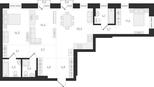 Квартира 94,6 м², 3-комнатная - изображение 1