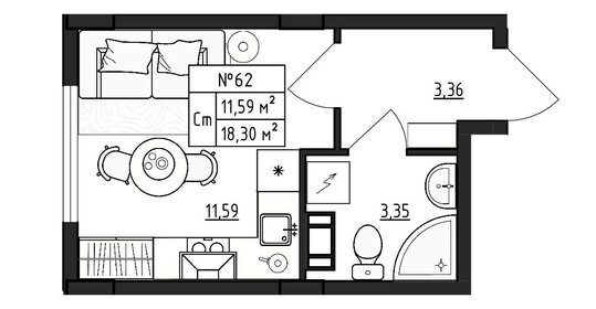 Квартира 18,3 м², студия - изображение 1