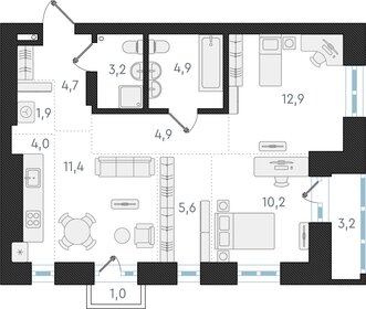 Квартира 63,7 м², 3-комнатная - изображение 1