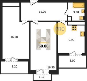 Квартира 60,8 м², 2-комнатная - изображение 1