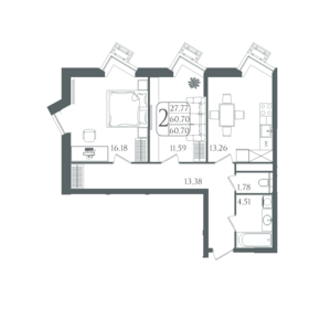 Квартира 60,7 м², студия - изображение 1