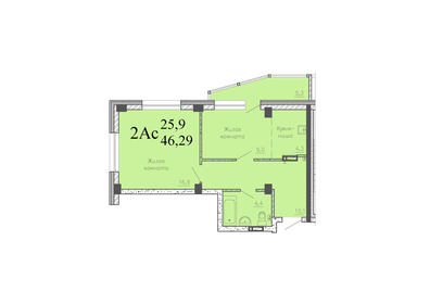 Квартира 46,3 м², 2-комнатная - изображение 1