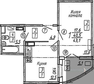 Квартира 43,1 м², 1-комнатная - изображение 1