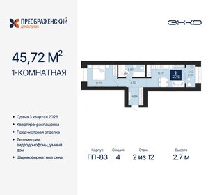 Квартира 45,7 м², 1-комнатная - изображение 1