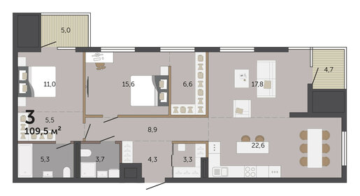 Квартира 114,5 м², 3-комнатные - изображение 2
