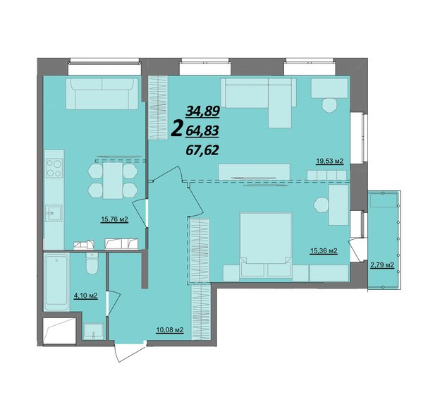 67,6 м², 2-комнатная квартира 5 680 080 ₽ - изображение 1