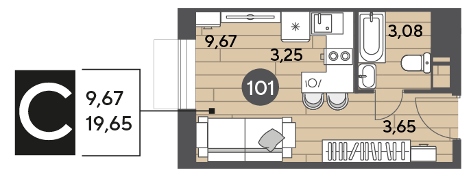 19,7 м², квартира-студия 4 278 432 ₽ - изображение 25