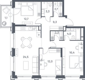 Квартира 88,3 м², 3-комнатная - изображение 1