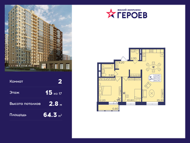 Квартира 64,3 м², 2-комнатная - изображение 1