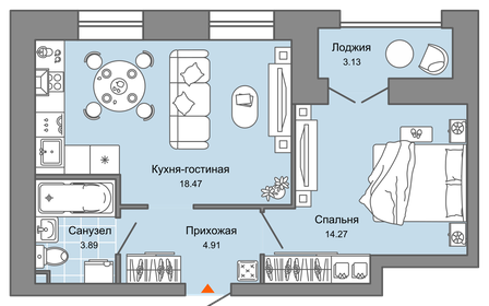 Квартира 43 м², 2-комнатная - изображение 1