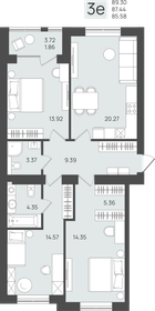 Квартира 87,4 м², 3-комнатная - изображение 1