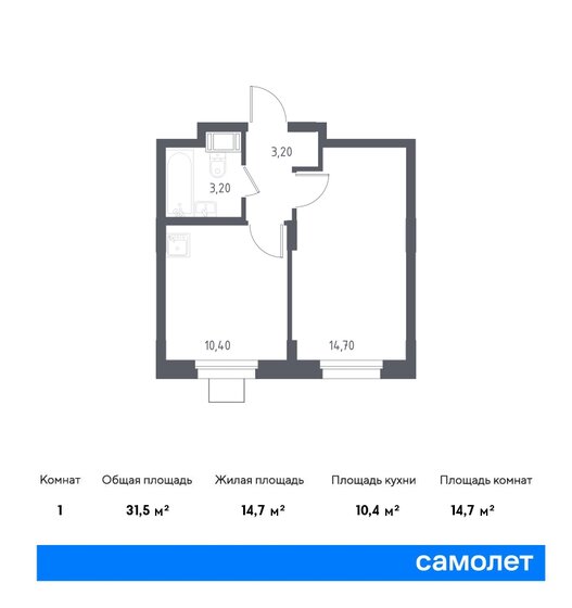31,5 м², 1-комнатные апартаменты 5 551 586 ₽ - изображение 1