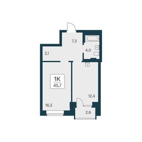 Квартира 45,7 м², 1-комнатная - изображение 1