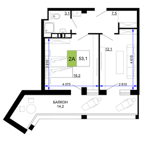 Квартира 53,1 м², 2-комнатные - изображение 1