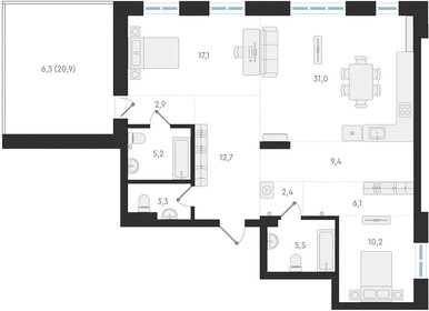 Квартира 105,8 м², 2-комнатная - изображение 1