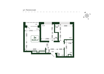 Квартира 55,1 м², 2-комнатная - изображение 2