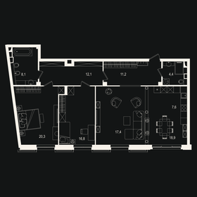 Квартира 116,7 м², 3-комнатная - изображение 1