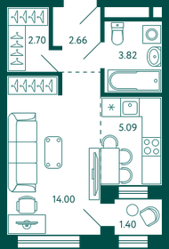 Квартира 29 м², студия - изображение 1